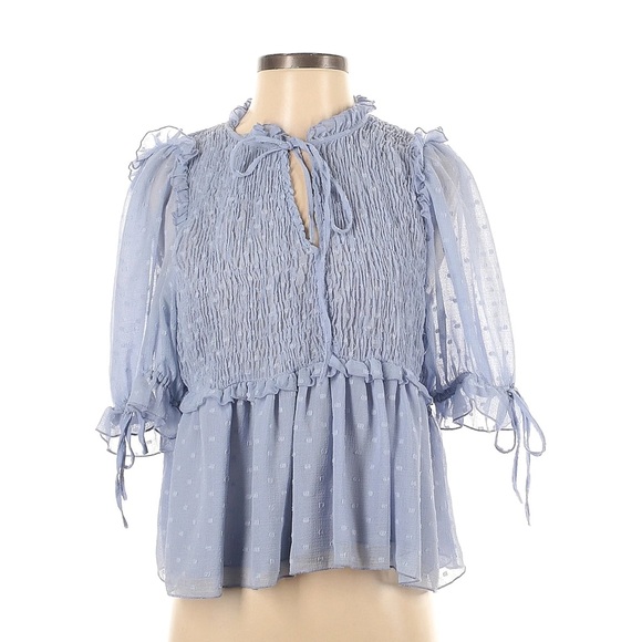 Zara Swiss Dot Smocked Ruffle Top - Picture 2 of 3